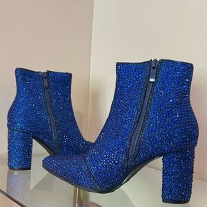 Blue Rhinestone Ankle Boots